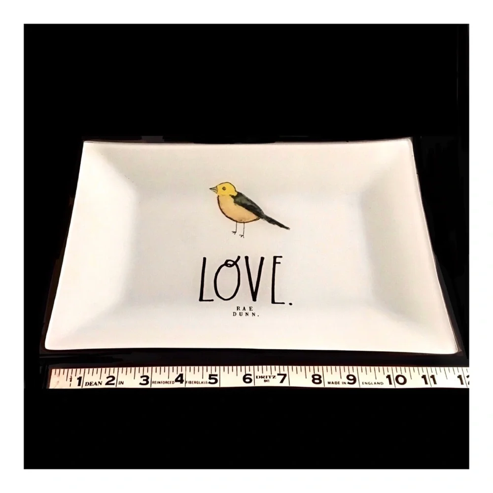Rae Dunn LOVE Glass Accent Tray with Bird Graphic